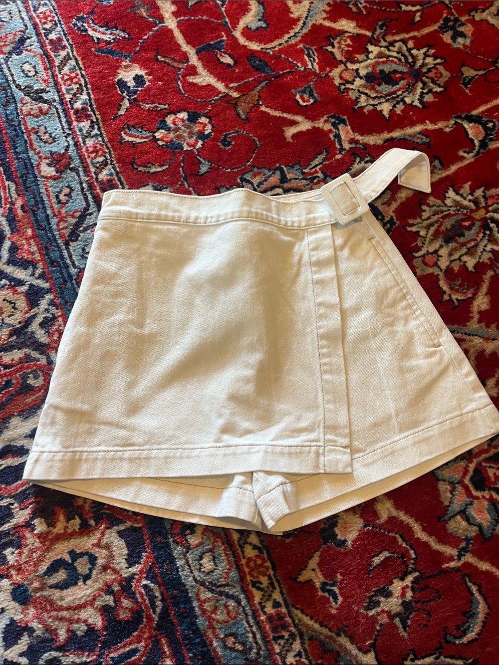 Elan Cream Wrap Skort with Buckle Belt